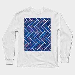 Blue Herringbone Long Sleeve T-Shirt